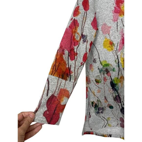 Soft Surroundings Gray Pink Floral Poppy V Neck Split Hem Tunic Top PS - Picture 6 of 11